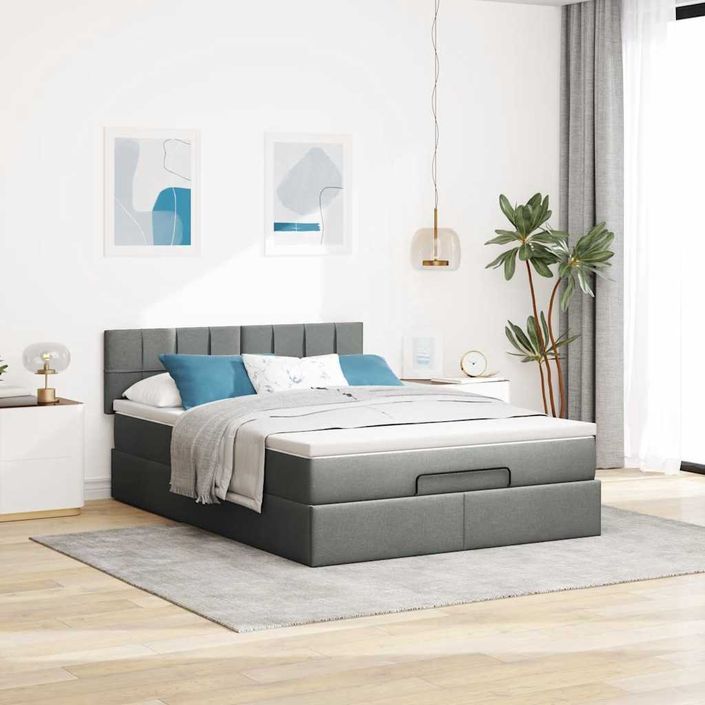 Lit ottoman avec matelas gris foncé 140x190 cm tissu - Photo n°4