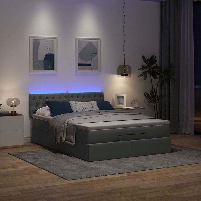 Lit ottoman avec matelas gris foncé 140x190 cm tissu - Photo n°1