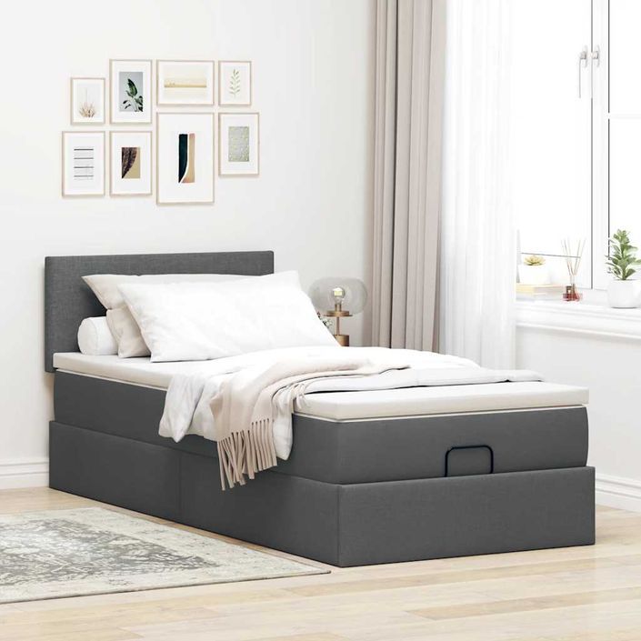 Lit ottoman avec matelas gris foncé 90x200 cm tissu - Photo n°4