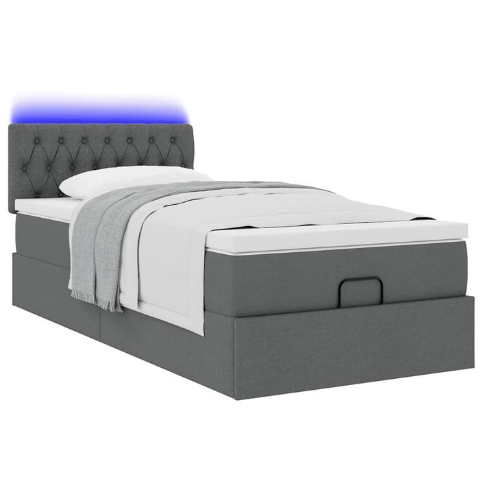 Lit ottoman avec matelas gris foncé 90x200 cm tissu - Photo n°3