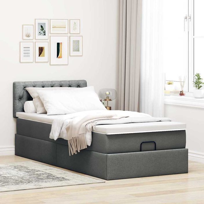 Lit ottoman avec matelas gris foncé 90x200 cm tissu - Photo n°4