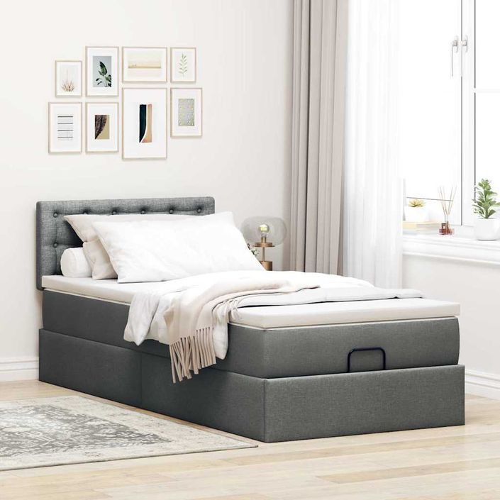 Lit ottoman avec matelas gris foncé 90x200 cm tissu - Photo n°4