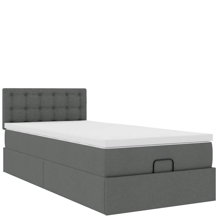 Lit ottoman avec matelas gris foncé 90x200 cm tissu - Photo n°5