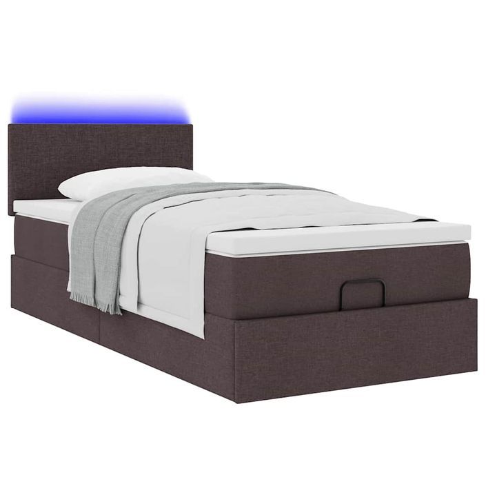 Lit ottoman avec matelas marron foncé 90x200 cm tissu - Photo n°3