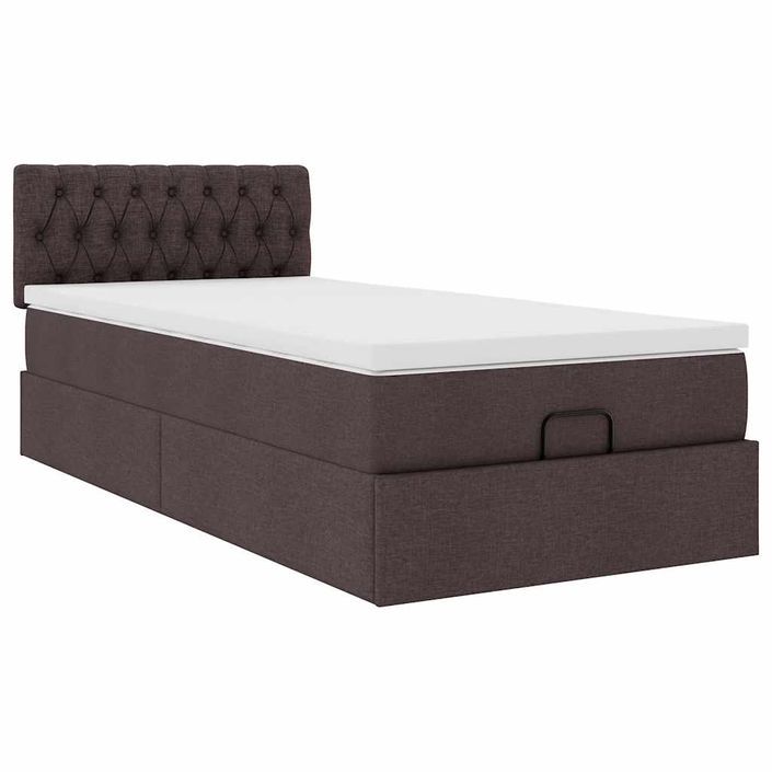 Lit ottoman avec matelas marron foncé 90x200 cm tissu - Photo n°5