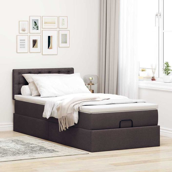 Lit ottoman avec matelas marron foncé 90x200 cm tissu - Photo n°4