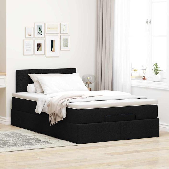 Lit ottoman avec matelas noir 120x190 cm tissu - Photo n°4