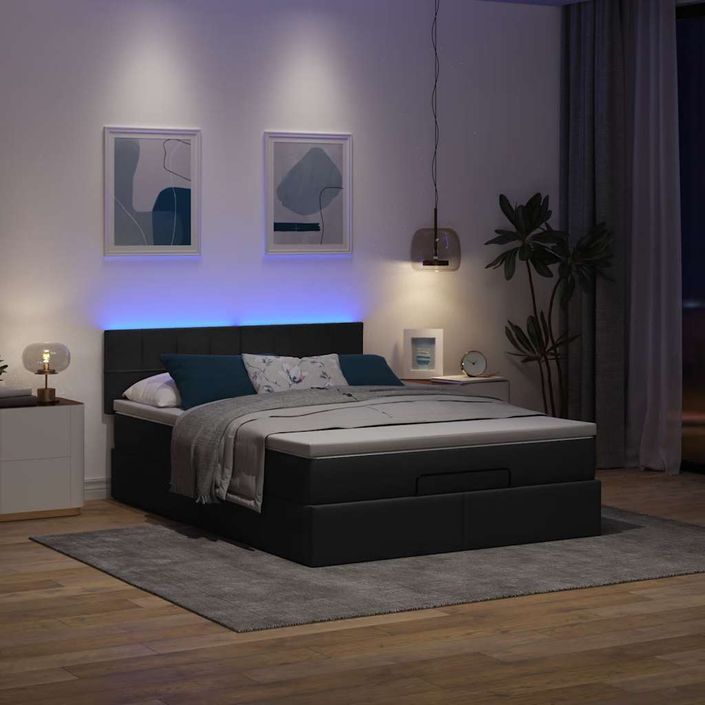 Lit ottoman avec matelas noir 140x190 cm tissu - Photo n°1