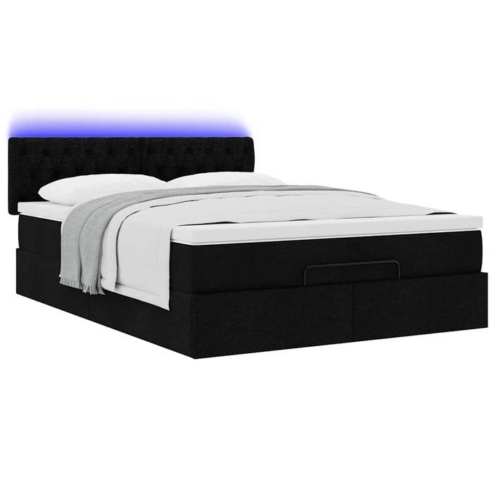 Lit ottoman avec matelas noir 140x190 cm tissu - Photo n°3