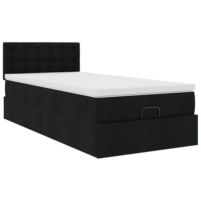 Lit ottoman avec matelas noir 90x200 cm tissu - Photo n°5