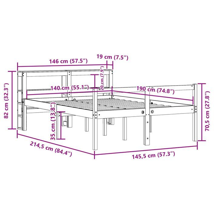 Lit pour personne âgée et tête de lit 140x190cm bois pin massif - Photo n°12