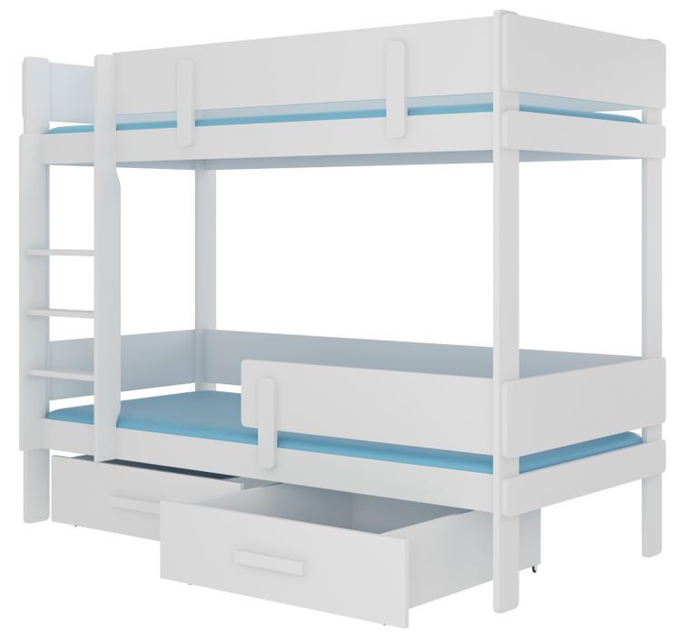 Lit superposé 2 niveaux avec 2 tiroirs de rangement blanc 90x200 cm Palko - Photo n°1