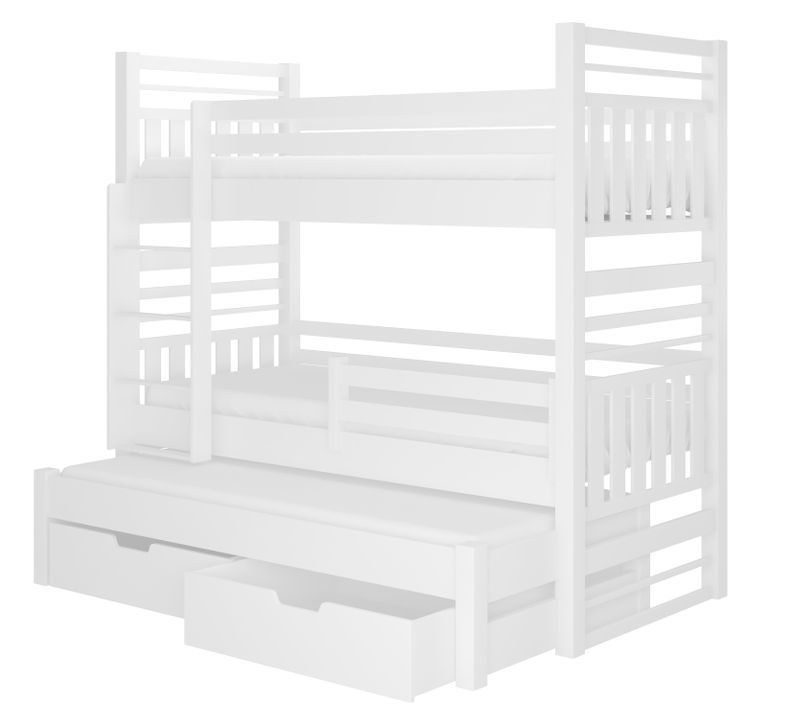 Lit superposé 3 couchages avec 2 tiroirs de rangement blanc 90x200 cm Niko - Photo n°1