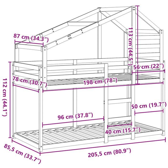 Lit superposé avec toit 80x200 cm bois de pin massif - Photo n°12