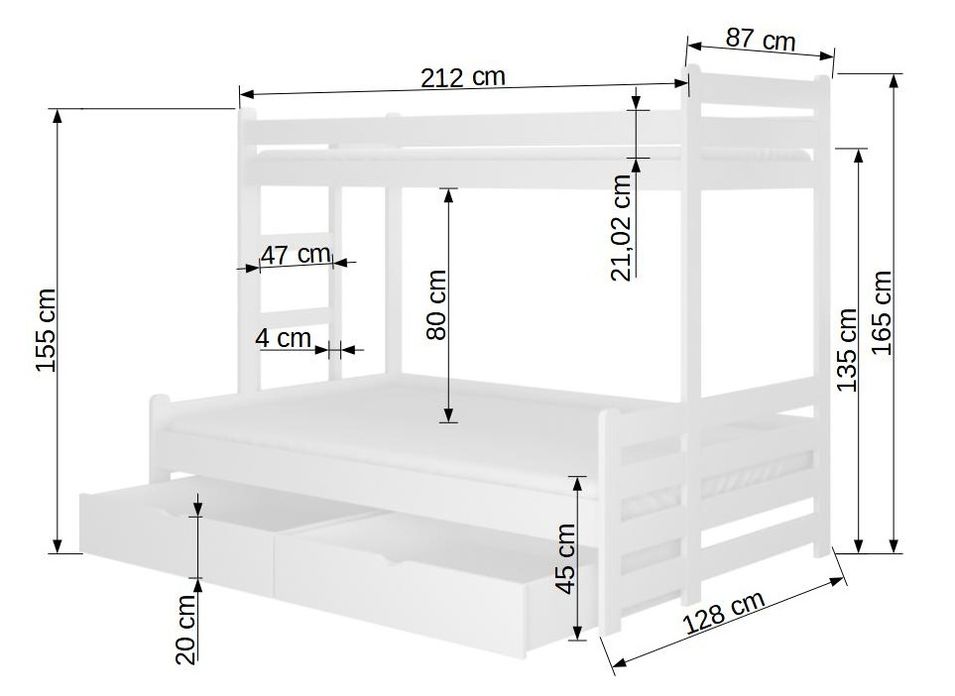 Lit superposé bois pin miel 2 couchages 90x200 et 120x200 cm avec rangement Adova - Photo n°3