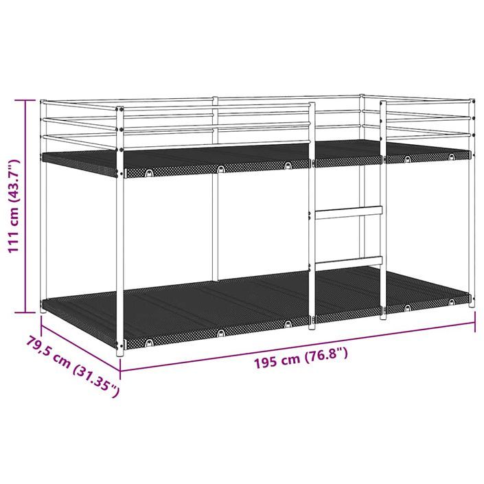 Lit superposé sans matelas noir 75x190 cm acier - Photo n°10