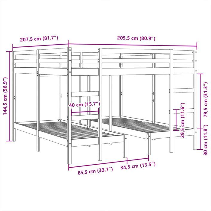 Lit superposé triple 140x200/70x140 cm bois de pin massif - Photo n°10