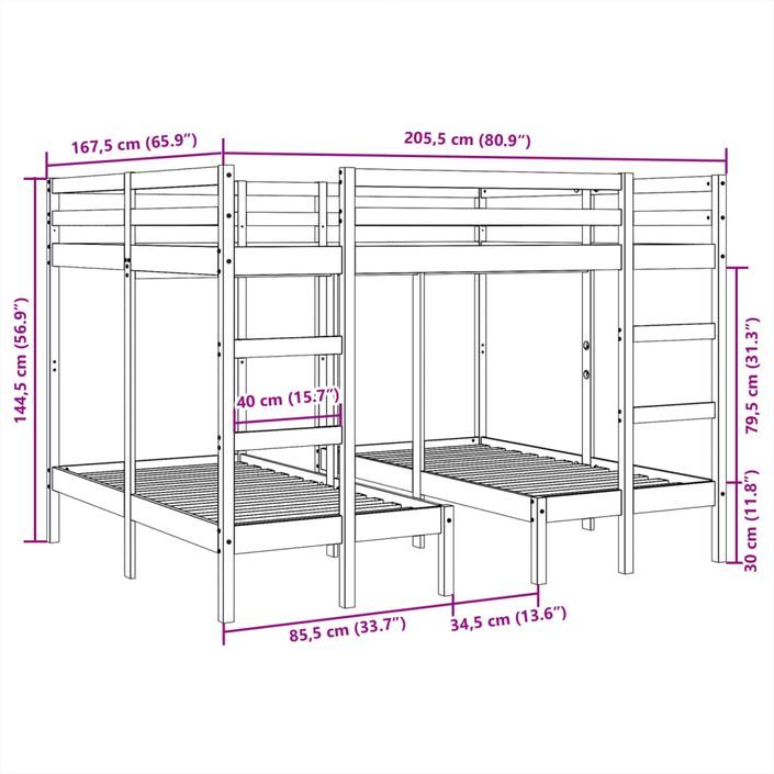 Lit superposé triple brun cire 140x200/70x140 cm pin massif - Photo n°10