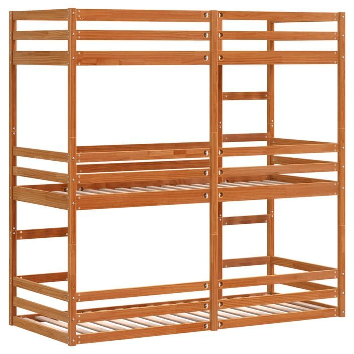 Lit superposé triple marron cire 90x190 cm bois de pin massif - Photo n°7