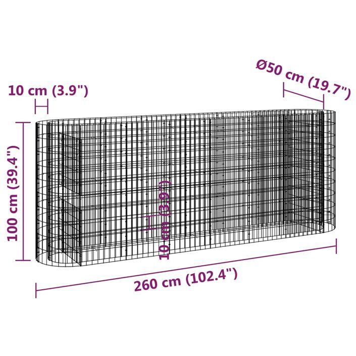 Lit surélevé à gabion Fer galvanisé 260x50x100 cm - Photo n°8