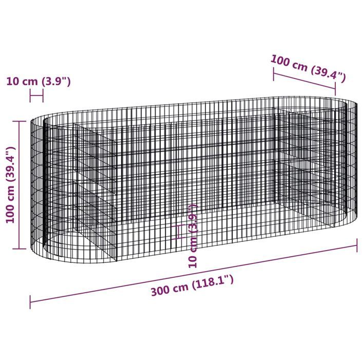 Lit surélevé à gabion Fer galvanisé 300x100x100 cm - Photo n°8