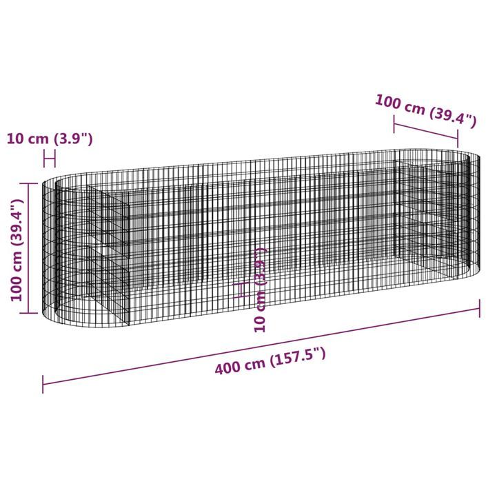 Lit surélevé à gabion Fer galvanisé 400x100x100 cm - Photo n°8