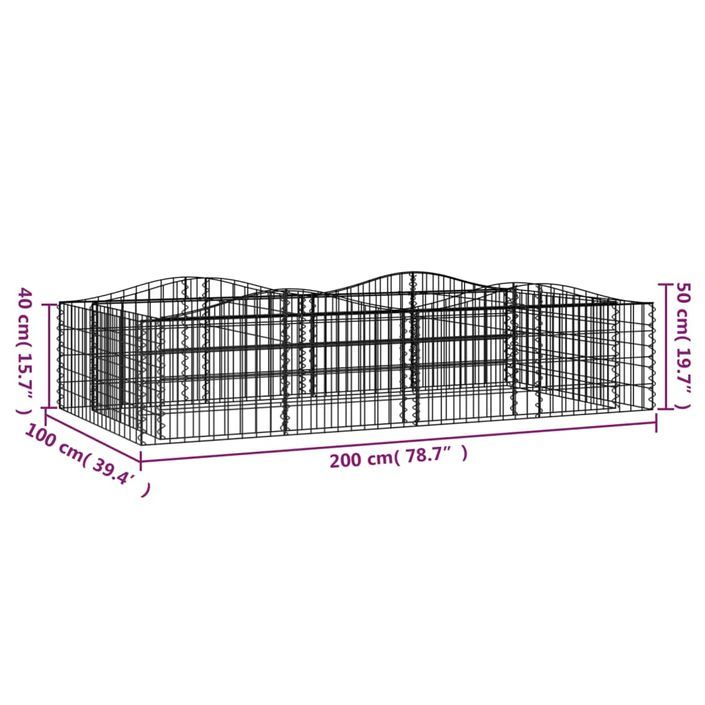 Lit surélevé à gabions arqué 200x100x50 cm Fer galvanisé - Photo n°5