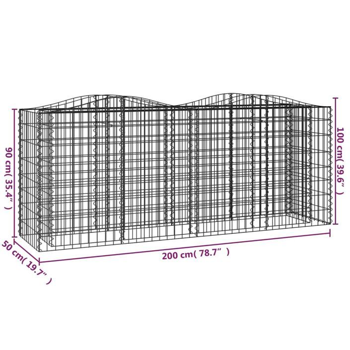 Lit surélevé à gabions arqué 200x50x100 cm Fer galvanisé - Photo n°5