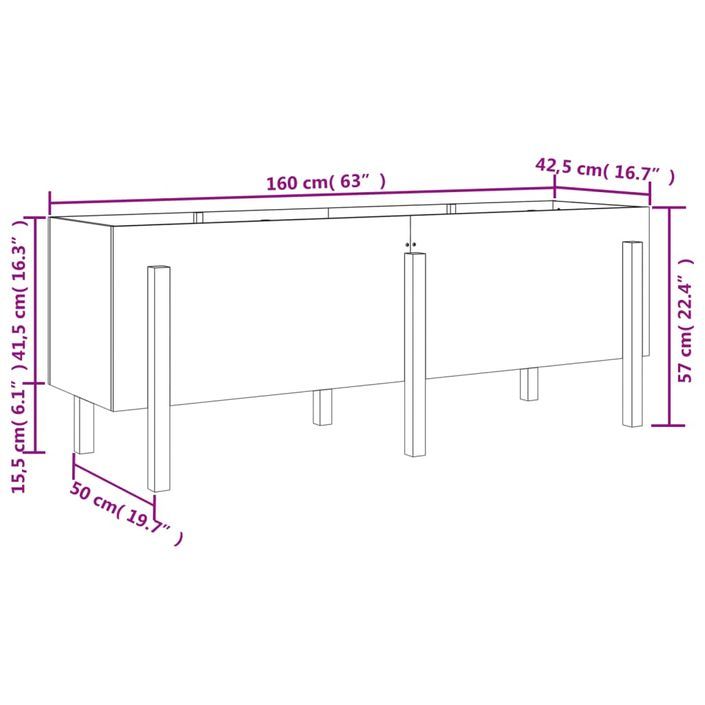 Lit surélevé de jardin brun miel 160x50x57cm bois de pin massif - Photo n°9