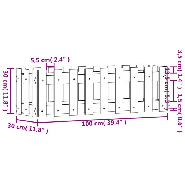 Lit surélevé de jardin design de clôture 100x30x30cm pin massif - Photo n°9