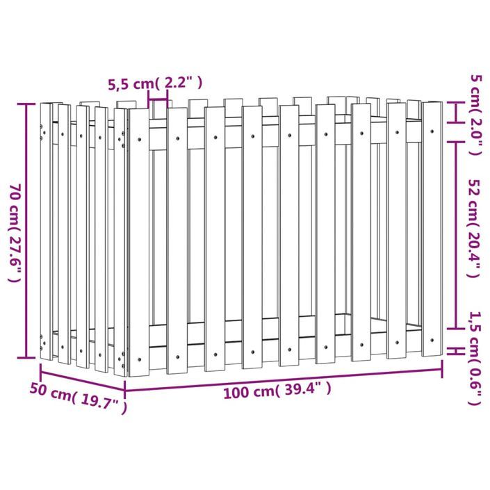 Lit surélevé de jardin design de clôture 100x50x70cm pin massif - Photo n°9