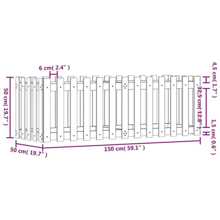 Lit surélevé de jardin design de clôture 150x50x50cm pin massif - Photo n°9