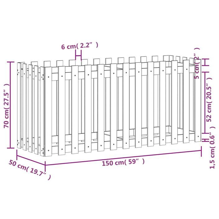 Lit surélevé de jardin design de clôture 150x50x70cm pin massif - Photo n°9