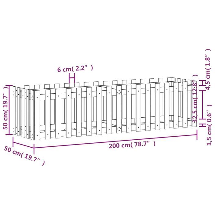 Lit surélevé de jardin design de clôture 200x50x50cm pin massif - Photo n°8