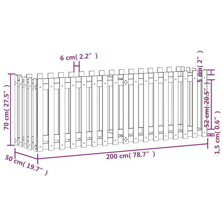 Lit surélevé de jardin design de clôture 200x50x70cm pin massif - Photo n°9