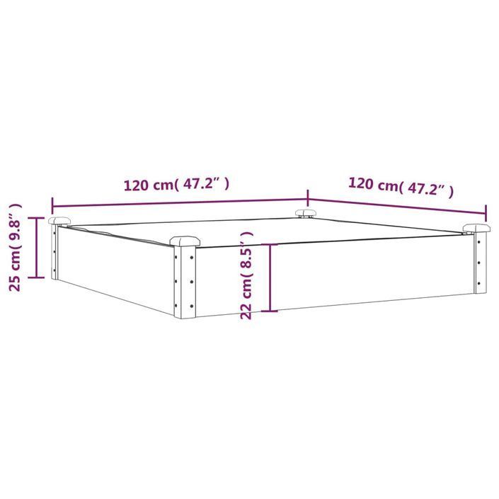 Lit surélevé de jardin doublure 120x120x25 cm bois massif sapin - Photo n°8