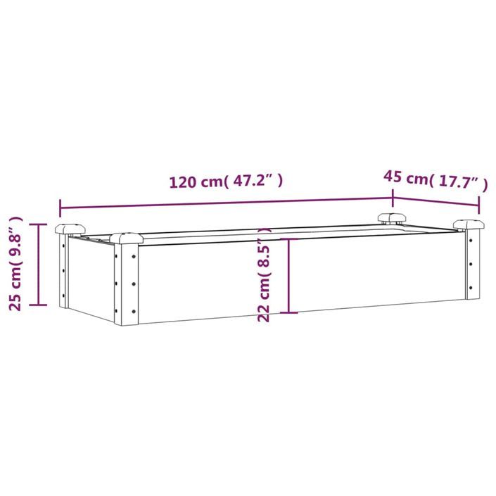 Lit surélevé de jardin doublure 120x45x25 cm bois massif sapin - Photo n°7