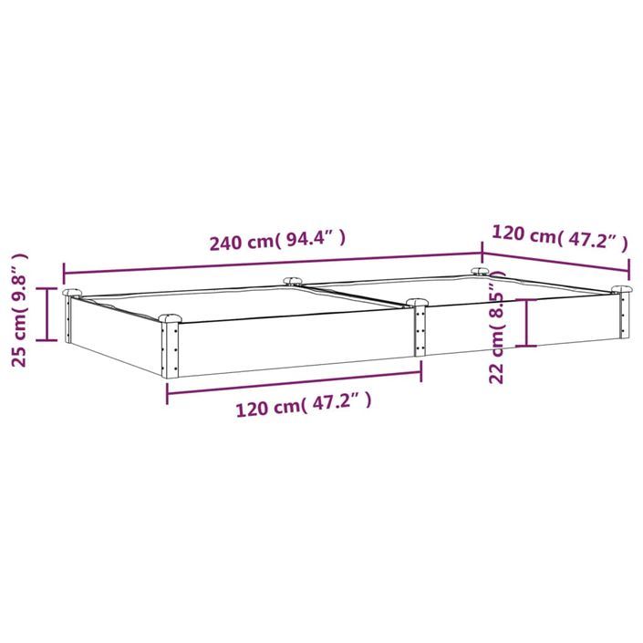 Lit surélevé de jardin doublure 240x120x25 cm bois massif sapin - Photo n°8