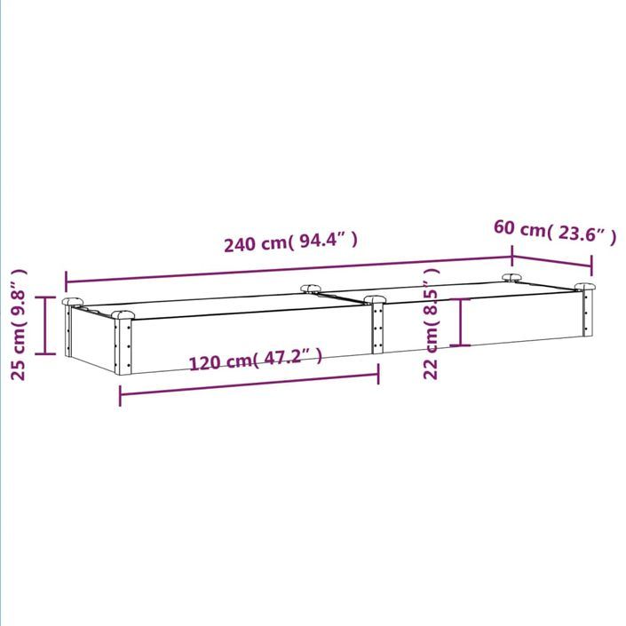 Lit surélevé de jardin doublure 240x60x25 cm bois massif sapin - Photo n°8