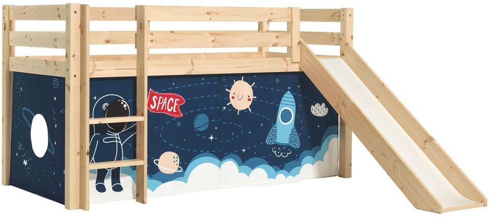 Lit toboggan 90x200 cm avec tente astronaute pin massif clair Pino - Photo n°1