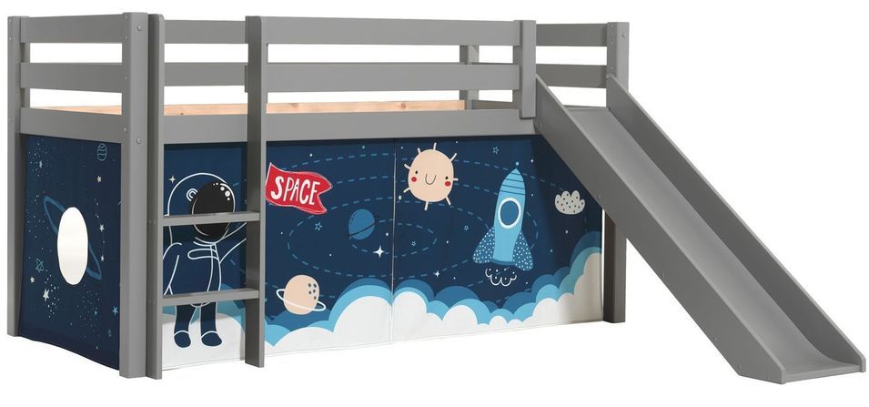 Lit toboggan 90x200 cm avec tente astronaute pin massif gris Pino - Photo n°1