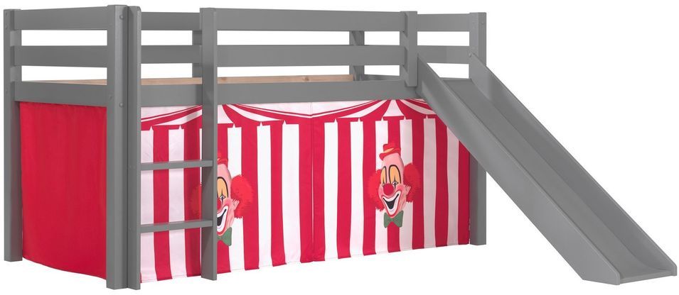 Lit toboggan 90x200 cm avec tente clown pin massif gris Pino - Photo n°1