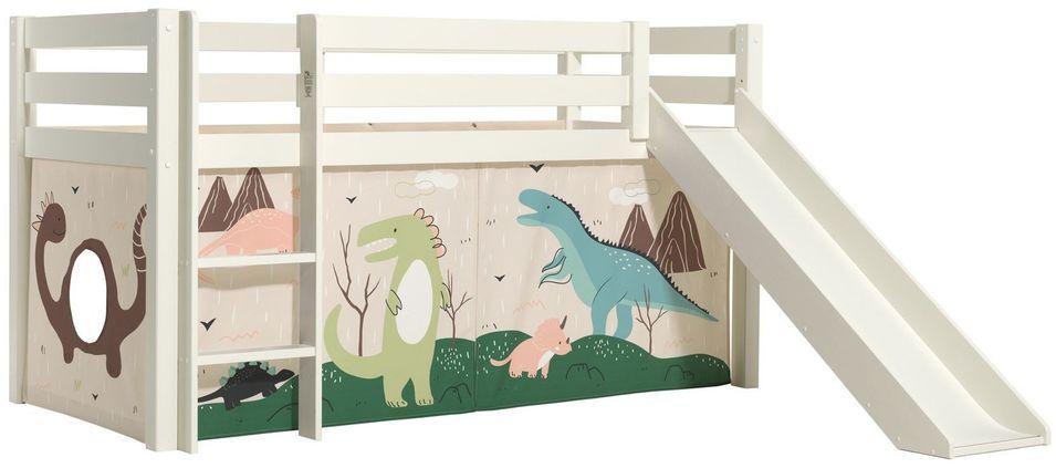 Lit toboggan 90x200 cm avec tente dinosaure pin massif blanc Pino - Photo n°1