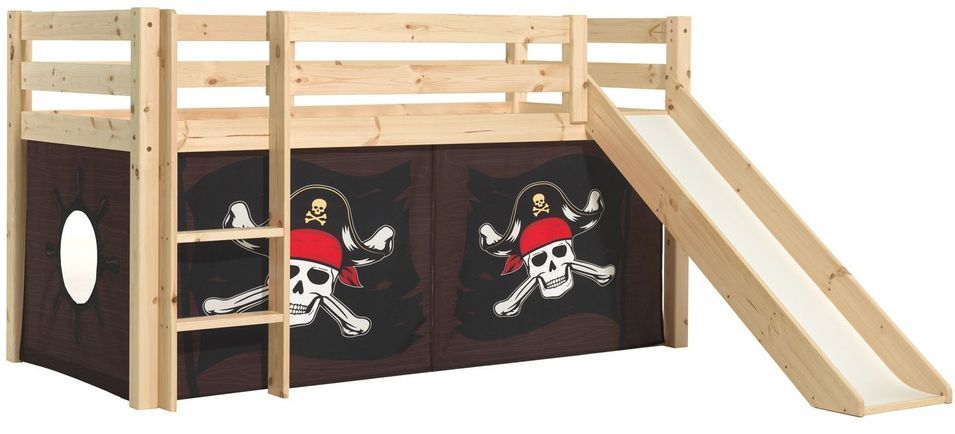 Lit toboggan 90x200 cm avec tente pirate marron pin massif clair Pino - Photo n°1