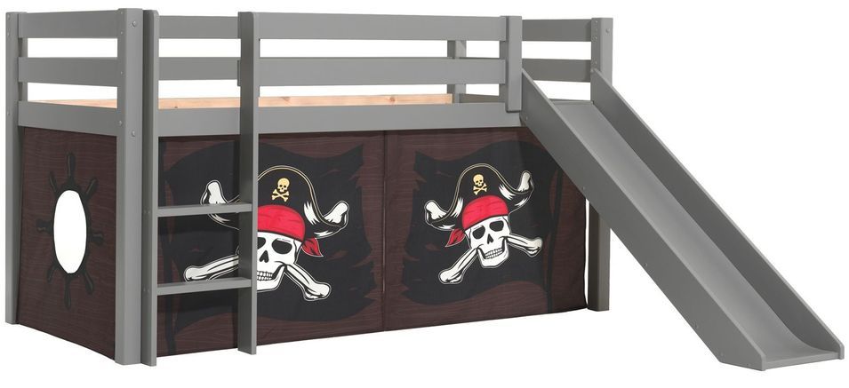 Lit toboggan 90x200 cm avec tente pirate marron pin massif gris Pino - Photo n°1