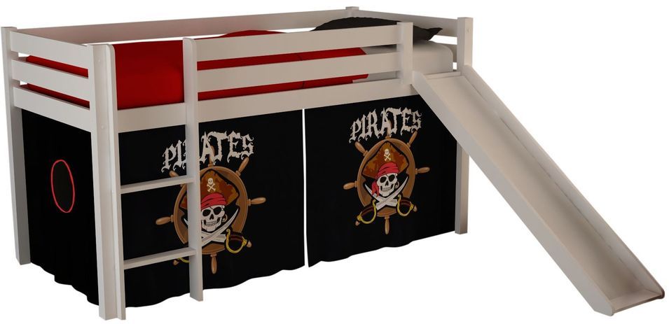 Lit toboggan 90x200 cm avec tente pirate noir pin massif blanc Pino - Photo n°1