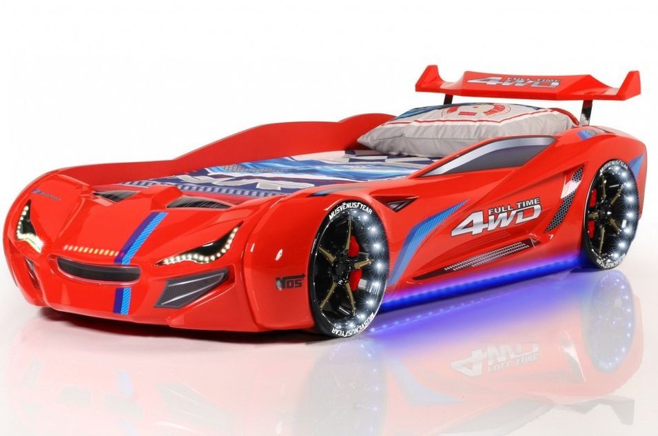 Lit voiture de course turbo V2 rouge 90x190 cm 2 - Photo n°1