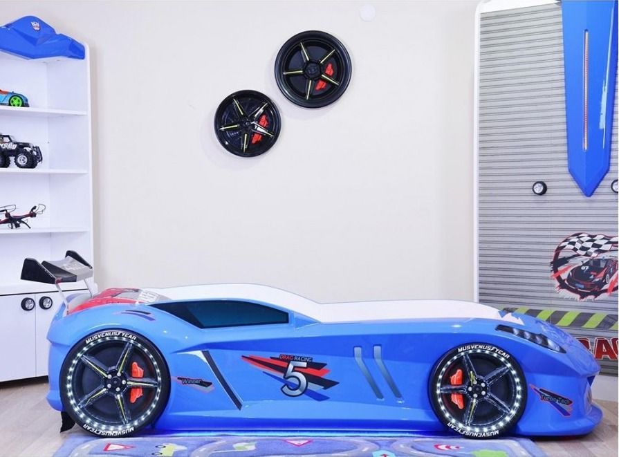 Lit voiture formule 1 bleu à led et bruitage 90x190 cm - Photo n°5