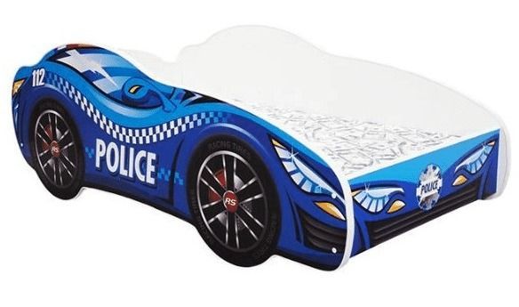 Lit voiture police bleu 70x140 cm - Sommier et matelas inclus - Photo n°1