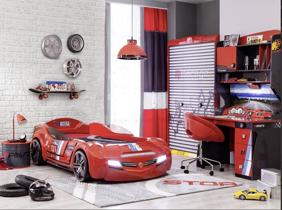 Lit voiture rouge avec phares bruitages et télécommande Karting 90x190 cm - Photo n°4